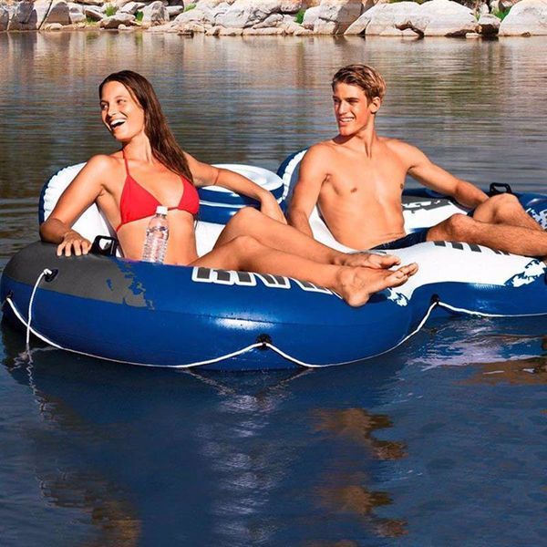 Надувной круг-крісло Intex 58837 подвійне з сітчастим дном, охолоджувач, 243-157 см 58837 фото