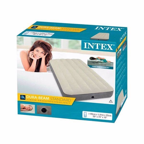 Матрац велюровий надувний Intex 64101 бежевий 99х191х25 см 64101 фото
